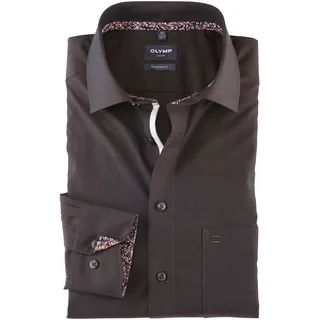 Businesshemd OLYMP "Luxor modern fit", Herren, Gr. 37, N-Gr, braun, Obermaterial: 100% Baumwolle, 2-Knopf-Manschette, Hemden Businesshemd