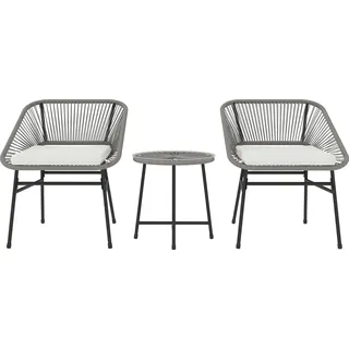 Polyrattan Gartenmöbel Set, Outdoor Lounge Balkonmöbel für 2 Personen, 3-teilig Sitzgruppe mit 2 Stühle, Beistelltisch, Kissen, wetterfest Gartenloung - Grau