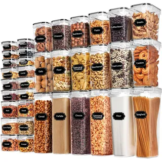 Skroam 36 Stück Kunststoffbehälter - Vorratsdosen mit Deckel - BPA-freie Müslibehälter- luftdichte Lebensmittelbehälter & Küchenorganizer zur Aufbewahrung von Müsli, Mehl, Zucker, Nudeln