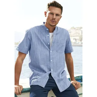 Kurzarmhemd H.I.S, Herren, Gr. 5XL (51/52), N-Gr, blau, Web, Obermaterial: 100% Baumwolle, unifarben, regular fit, Rundhals, abgesteppte Kante, Hemden Kurzarmhemd, Regular Fit, Stehkragenhemd mit Brusttasche, reine Baumwolle, Topseller