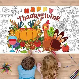 Herbst Papier-Tischdecke zum Ausmalen 183×76 cm,Motiv-Erntedankfest,Riesige DIY Maltischdecke für Kinder,Erntedankfest Ausmaltischdecke Kinder