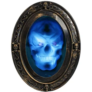 TRIXES Schwarz-Goldener Sprechender Halloween - Spiegel mit Gruseligem Bild - Doppelsensor - Bewegung und Ton aktivierte - Spukhaus Dekoration