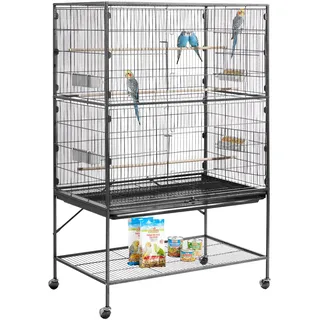 VEVOR Vogelkäfig, 930x580x1510 mm, Vogelvoliere aus Schmiedeeisen mit Sitzstangen, Futterschale & Kunststofffutternäpfen, Vogelhaus für Blaumeise, Nymphensittich, Kanarienvogel, Mönchssittich