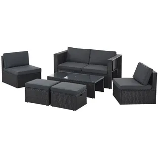 Juskys Loungegarnitur Salou schwarz , Schwarz , Kunststoff , 6 , Gartenmöbel, Gartengarnituren, Gartenmöbel-Sets