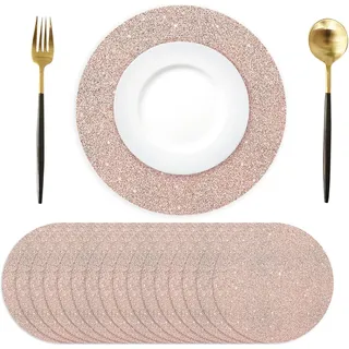50 Stück Roségold Papier Platzsets rund, 35 cm, Glitzer-Papier-Tischsets Rosa, rund Einweg-Tischsets Dekorative für Esstisch, Hochzeit, Geburtstag, Party