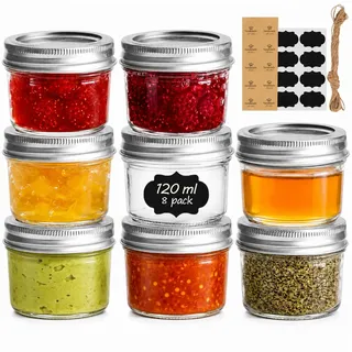 ComSaf Kleine Gläser mit Deckel 120ml, Einmachgläser 8er Set | Kleine Marmeladengläser, Joghurtgläser, Honig, Dips, Dessert im Glas, Kindergeburtstag, Geschenkideen