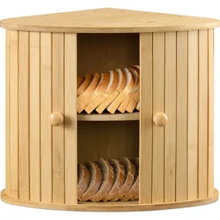 Navaris Brotkasten Ecke aus Bambus - Eckbrotkasten zwei Etagen - Brotbox aus Holz - Box für die Küche - Brotkorb 30x30x31cm - Aufbewahrung Schrank