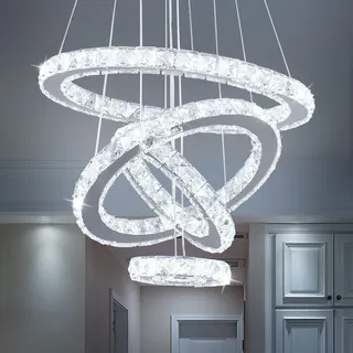 diisunbihuo 4-Ring LED Kristall-Kronleuchter Kaltweiß 60W