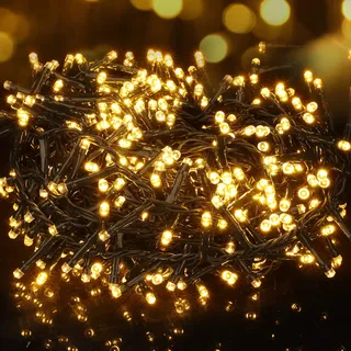 BrizLabs Weihnachtsbaum Lichterkette Außen, 12.5M 500 LED Cluster Lichterkette Warmweiss Innen Strom 8 Modi Wasserdicht Außenlichterkette für Fenster Outdoor Garten Schlafzimmer Hochzeit Party Deko