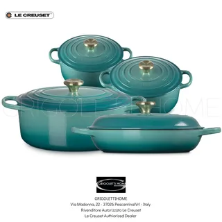 Le Creuset Set 4 Stück Kasserollen + Pfanne Aus Gusseisen Vitreous China - Bleu