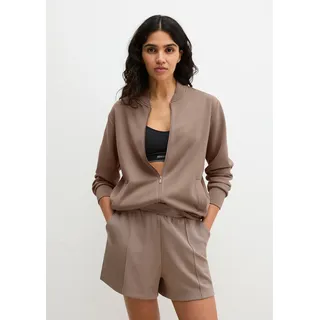 Sweatjacke MARC O'POLO "Modal Allure", Damen, Gr. XL (46), braun (driftwood), Jersey, Obermaterial: 50% Polyester, 43% Modal, 7% Elasthan, Sweatjacken Sweatjacke