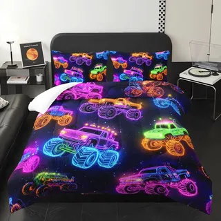 XYNHML Buntes Neon-Bettwäsche-Set für Kinder, Teenager, Mädchen, Jungen, Erwachsene, Auto, Extremsport, Spiel, Steppdecke, Bettdekoration mit 1 Bettdecke und 2 Kissenbezügen, 3-teilig