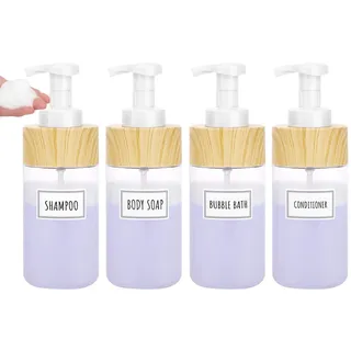 Segbeauty Seifenspender Dusche, 4 Stück 500ml Schaumspender, Seifenschaumspender mit Etiketten, Seifenspender Kunststoff für Shampoo, Duschgel (Transparent)