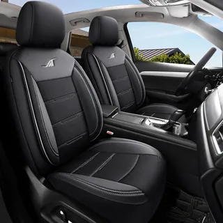 Autositzebezüge für Volkswagen Jetta 4 | Set mit 2 | AIE Serie | Schwarz mit weißen Nähten - Weiß