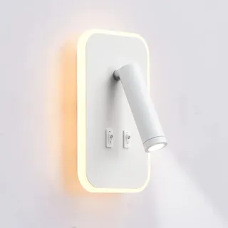 uksunvi LED-Wandleuchte, Nachttisch-Lesewandleuchte, 12W LED Wand-Leselampen, verstellbarer Strahler 3W +9W 3000K Warmes Licht weißes Rechteck