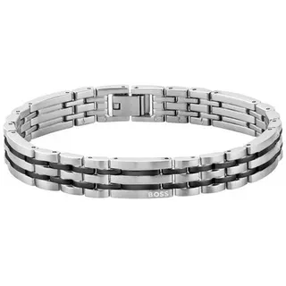 Boss Gliederarmband Edelstahlfarben Schwarz 19 cm