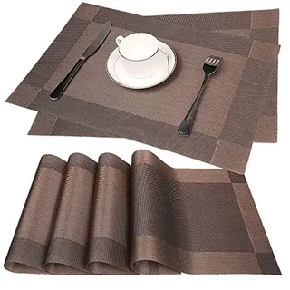 Fontic Platzdeckchen Rutschfest Abwaschbar Tischmatten aus PVC Abgrifffeste Hitzebeständig Tischsets Schmutzabweisend, 6er Set Platzsets, 30x45cm, Braun