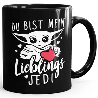 MoonWorks® Kaffee-Tassemit Spruch Du bist mein Lieblingsjedi Baby-Yoda Herz Geschenk Freundin Freund Lieblingskollegin Schwarz Keramik-Tasse