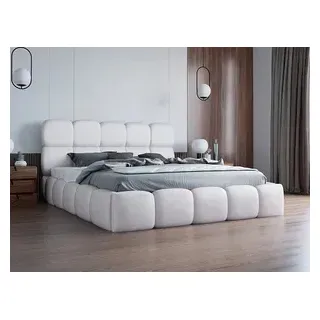 FURMEB24 - 120 x 200 cm - NOE - Polsterbett mit Lattenrost und Holzrahmen - Doppelbett mit hohem Kopfteil - Ohne Matratze - Beige