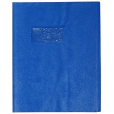 Clairefontaine 72002C - Heftumschlag / Heftschoner / Hefthülle Calligraphe mit Feinkörnung und Lederoptik, 17x22 cm, Etikettenhalter, aus PVC blickdicht und strapazierfähig, Blau, 1 Stück