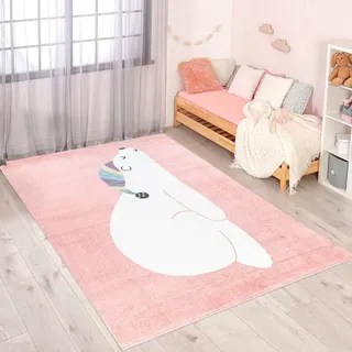 Kinderteppich CARPET CITY "ANIME921", rosa, B:140cm H:11mm L:200cm, Polypropylen (PP), Teppiche, Kinderteppich, Kinderzimmer Teppich Modern mit Mond, Blumen, Wolken, Creme, Multi