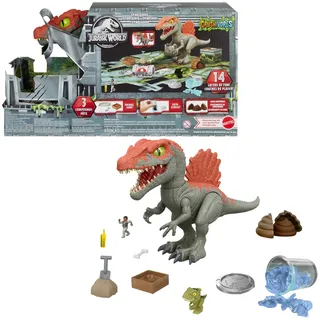 Mattel Jurassic World Käfigausbrecher Spinosaurus Dinosaurier-Actionfigur und Auspackspielzeug, Sand und Gel und Knete, Ausbruch, Suche und Rettung, HTP71