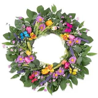 Enyhom Ganzjährig Türkranz für Haustür, 45cm Künstliche Blumen Kranz Frühling Sommer Außen Deko, Natur Frühlingskranz Aufhängen Türdeko für Wohnzimmer Wand Dekoration