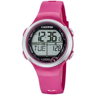 Calypso Digitaluhr Unisex Damen Herren Kautschuk Rosa - Wasserdicht 10 ATM - Datum, Kalender, Stoppuhr, Doppelzeit, Licht, Alarm, 12/24 Std K5799/3