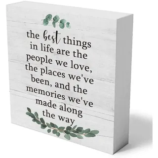 The Best Things in Life Holzkistenschild, dekoratives inspirierendes Zitat, Holzkistenschild, Heimbüro, Schlafzimmer, Dekoration, rustikales Bauernhaus, quadratisch, Schreibtisch-Dekor-Schild für