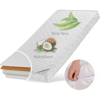 Kids Collective Babymatratze KOKOS 70x140 cm mit gestepptem Aloe Vera-Bezug, 10 cm hoch, Körpergewicht bis 60 kg, Babymatratze Kindermatratze 70 x 140 Kokos-Matra...