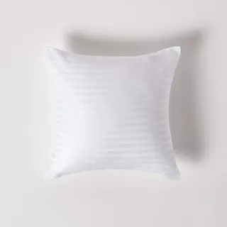 HOMESCAPES Damast Kissenbezug 40x40 cm weiß mit Satin-Streifen & Reißverschluss, 100% ägyptische Baumwolle, Fadendichte 330