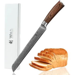 Wakoli EDIB Brotmesser lang I 23 cm Klinge Wellenschliff I Pakkaholzgriff