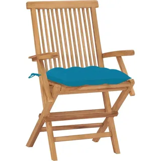 vidaXL Klappstühle mit hellblauen Kissen, 2 Stück, Massivholz Teakholz - Blau