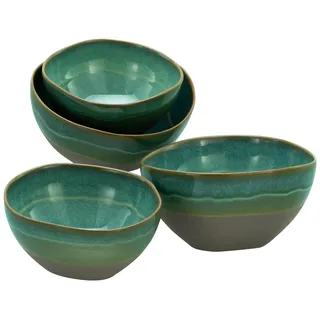 Creatable, 19679, Serie Basalt Bowls Oliv, 4-teiliges Geschirrset für 4 Personen, Bowlset aus Steinzeug, spülmaschinen- und mikrowellengeeignet, Made in Europe