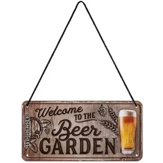 Nostalgic-Art Retro Hängeschild, 10 x 20 cm, Welcome to the Beer Garden – Geschenk-Idee als Bar-Zubehör, aus Metall, Vintage Design mit Spruch, Blechschilder Sprüche, Bier-Deko