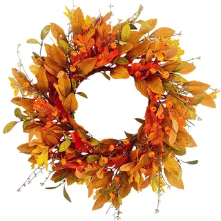 Betylifoy Herbst Türkranz Herbstkranz Für Haustür 60cm Künstliche Kürbisse Kranz Türkranz Herbst Innen Und Außen Herbst Dekoration Türkranz für Fall Decor Erntedank Halloween (Orange)