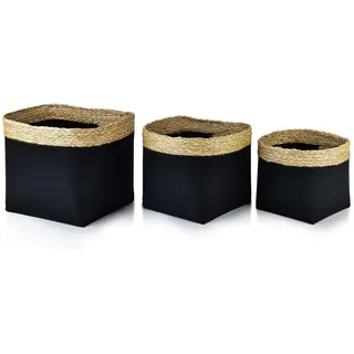 Mondex Korb Bali 3er Set schwarz 31/31/28cm Seegras , Schwarz , Kunststoff, Naturmaterialen , 31x28x31 cm , Ordnen & Aufbewahren, Dekoboxen & Aufbewahrungsboxen