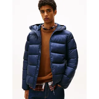 Steppjacke TOMMY JEANS "HOODED LOGO PUFFER", Herren, Gr. XL, schwarz night navy, Web, Obermaterial: 100% Polyamid, unifarben, regular fit normal, Rundhals, eingesetzt eingefasste Kante, Jacken Steppjacke, Winterjacke Steppjacke W Regular fit mit Rundhalsausschnitt