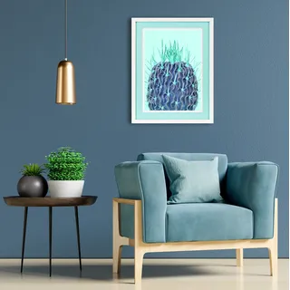 queence Bild mit Rahmen »Kaktus, türkis« Pflanzen   Pflanzenbilder 1 Stk. tlg. Poster mit buntem Acrylglas Passepartout, blau