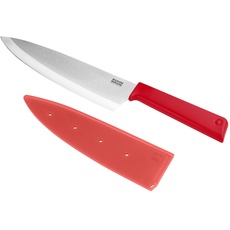 KUHN RIKON COLORI+ Classic Kochmesser gerade Klinge mit Klingenschutz, antihaftbeschichtet, Edelstahl, 30 cm, rot, Stainless Steel