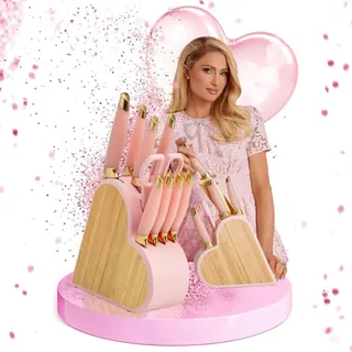 Paris Hilton Messerset aus Edelstahl mit robustem Bambus-Messerblock Ideal für jede Küche, hohe Schnittpräzision & langlebiges Design,