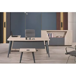Eckbürotisch Arbeitstisch Komplettbüro Büromöbel 3tlg Holz Set Grau - Grau