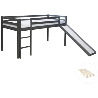 Homestyle4u Hochbett 90/200 in grau mit Lattenrost und Rutsche , Grau , Holz , Babymöbel & Kindermöbel, Kinderzimmer & Jugendzimmer, Kinderbetten, Hochbetten