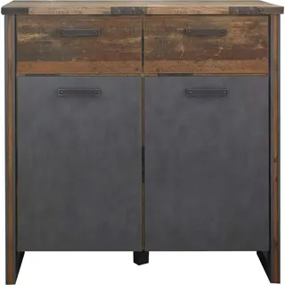 Kommode 119 cm Industrial Design PROVO-19 in Old Wood Nb. mit Matera anthrazit, B/H/T: ca. 119/110/42 cm - Braun