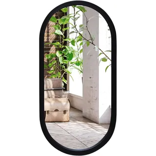 Americanflat Spiegel Oval 30x61 cm - Großer Spiegel mit für Badezimmer, Wohnzimmer oder Schlafzimmer - Schwarzer Wandspiegel mit Abgerundetem Rahmen