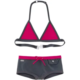 Triangel-Bikini BUFFALO, Jungen, Gr. 170/176, N-Gr, grau (grau, pink), Polyamid, kontrastfarbene Details, Bikini-Sets Triangel-Bikini, mit trendiger Hotpants