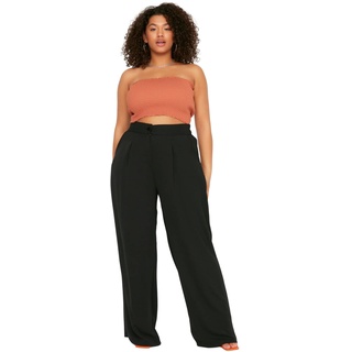 TRENDYOL Damen Women High Waist Wide Leg Plus Size Trousers Hose, Schwarz, Herstellergröße 54