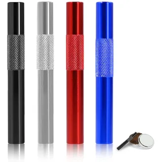 4 Stück Ziehröhrchen Set, Metall Strohhalme, Röhrchen Sniffer, Koks Röhrchen, Schwarz Silber Rot Blau Wiederverwendbar Tragbarer Strohhalm Metallrohr für Picknicks, Camping, Reisen