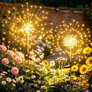 Joycome Solarleuchten für Außen 2 Stück 150 LED Feuerwerk Solarlampen, 8 Modi Gartenleuchten Solar Wetterfest Pusteblume Gartenstecker, Gartenbeleuchtung für Balkon Blumenkästen Terrassen Deko