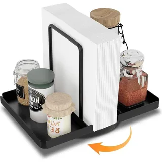 Drehbarer Serviettenhalter Schwarz Metall Caddy für Salz Pfefferstreuer Tisch Küchenzubehör